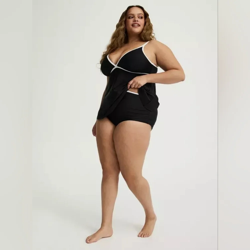Torrid Black White Trim High Waist Swim Bikini Bottom Only 2X Plus Size Nwt